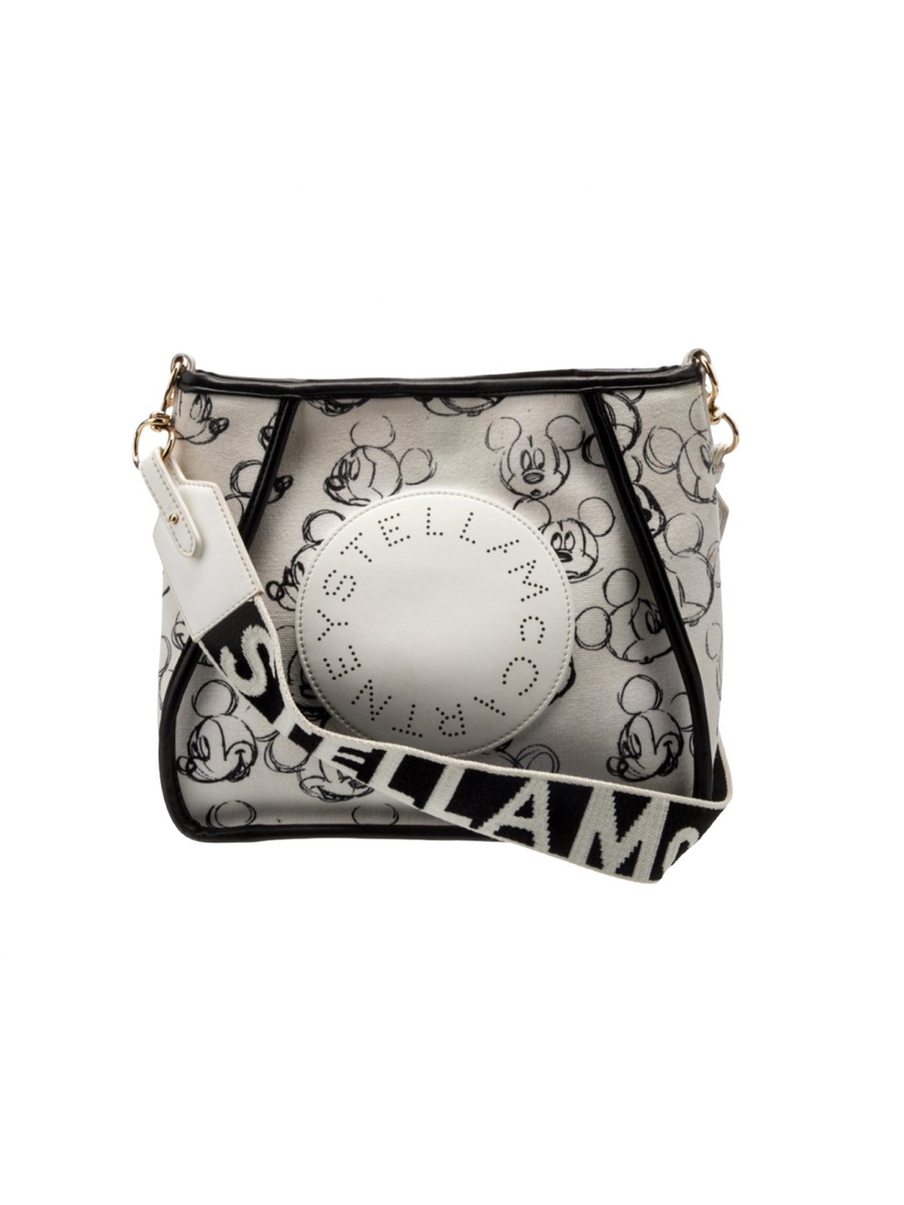 Stella McCartney x Disney Mickey Mouse Sketch Heads White Cotton Crossbody Bag